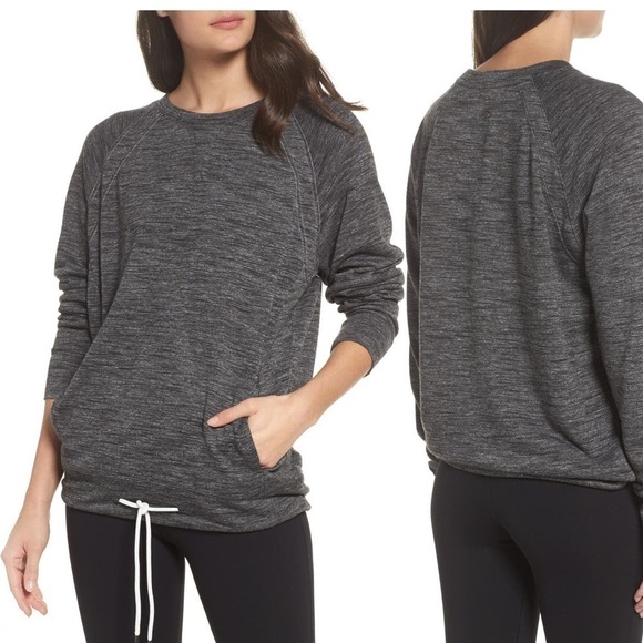 Zella Draw Em In Long Sleeve Pullover in Grey Medium Charcoal Drawstring Waist - Picture 1 of 11